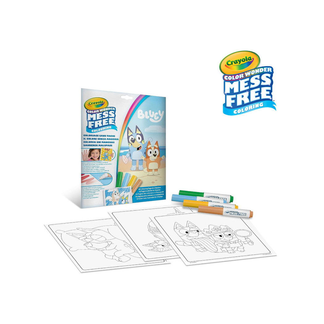 Bluey - Kolorowanka i 4 Niebrudzące Flamastry - Color Wonder Crayola