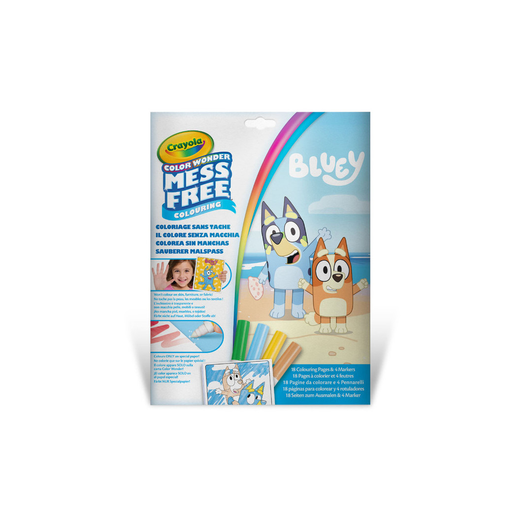 Bluey - Kolorowanka i 4 Niebrudzące Flamastry - Color Wonder Crayola