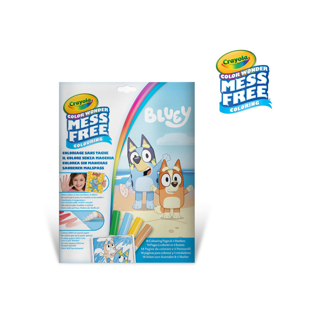 Bluey - Kolorowanka i 4 Niebrudzące Flamastry - Color Wonder Crayola