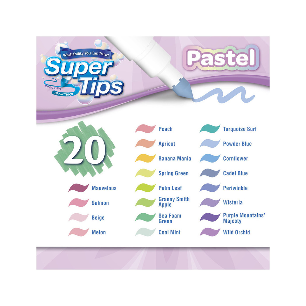 20 Kolorów Pastelowych - Zmywalne Mazaki Pisaki Flamastry dla Dzieci - Super Tips Crayola