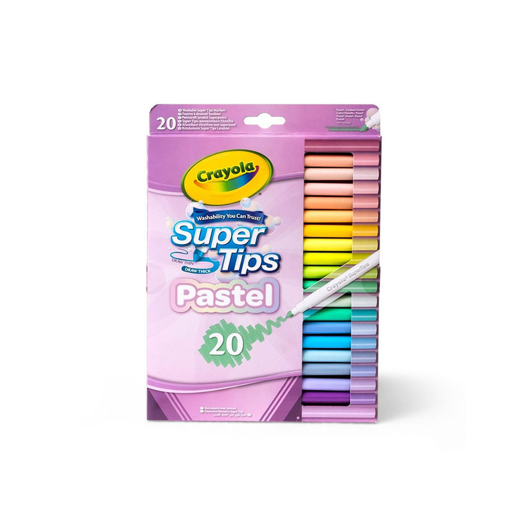 20 Kolorów Pastelowych - Zmywalne Mazaki Pisaki Flamastry dla Dzieci - Super Tips Crayola