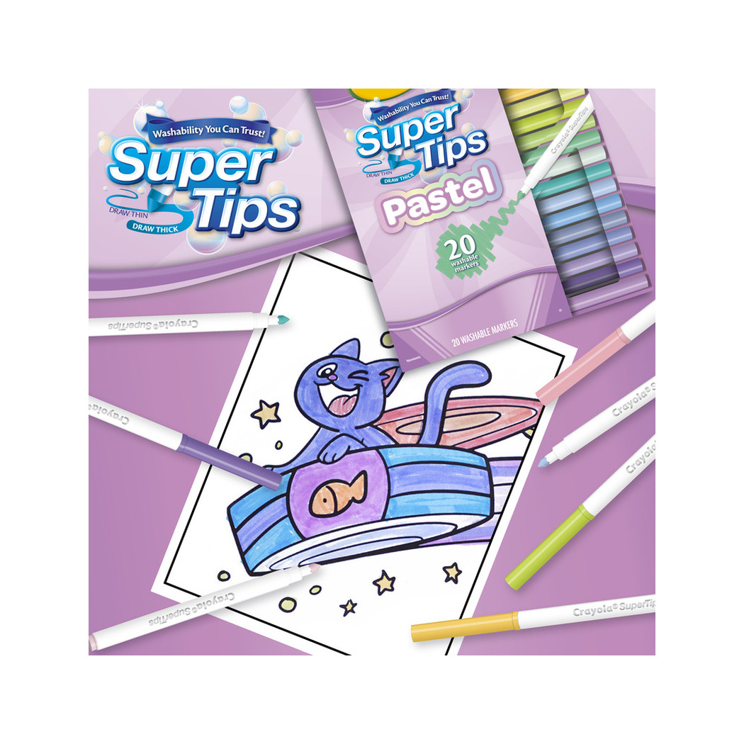 20 Kolorów Pastelowych - Zmywalne Mazaki Pisaki Flamastry dla Dzieci - Super Tips Crayola