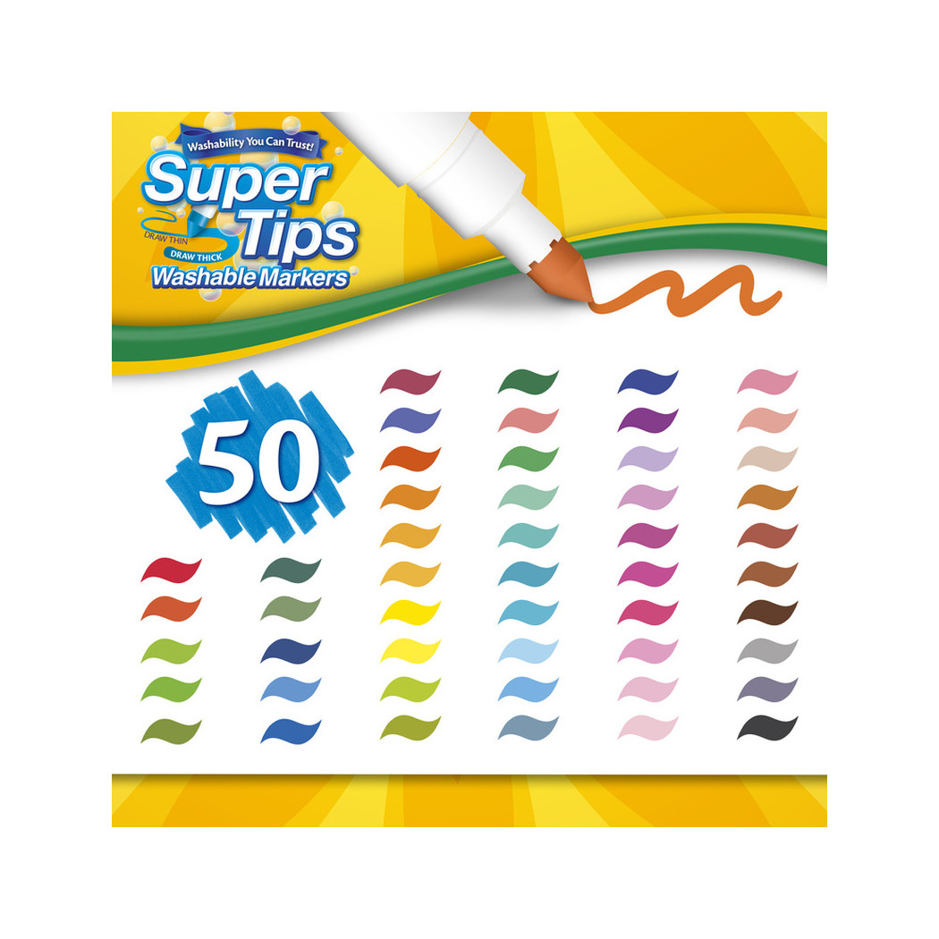 50 Kolorów - Zmywalne Mazaki Pisaki Flamastry dla Dzieci - Super Tips Crayola
