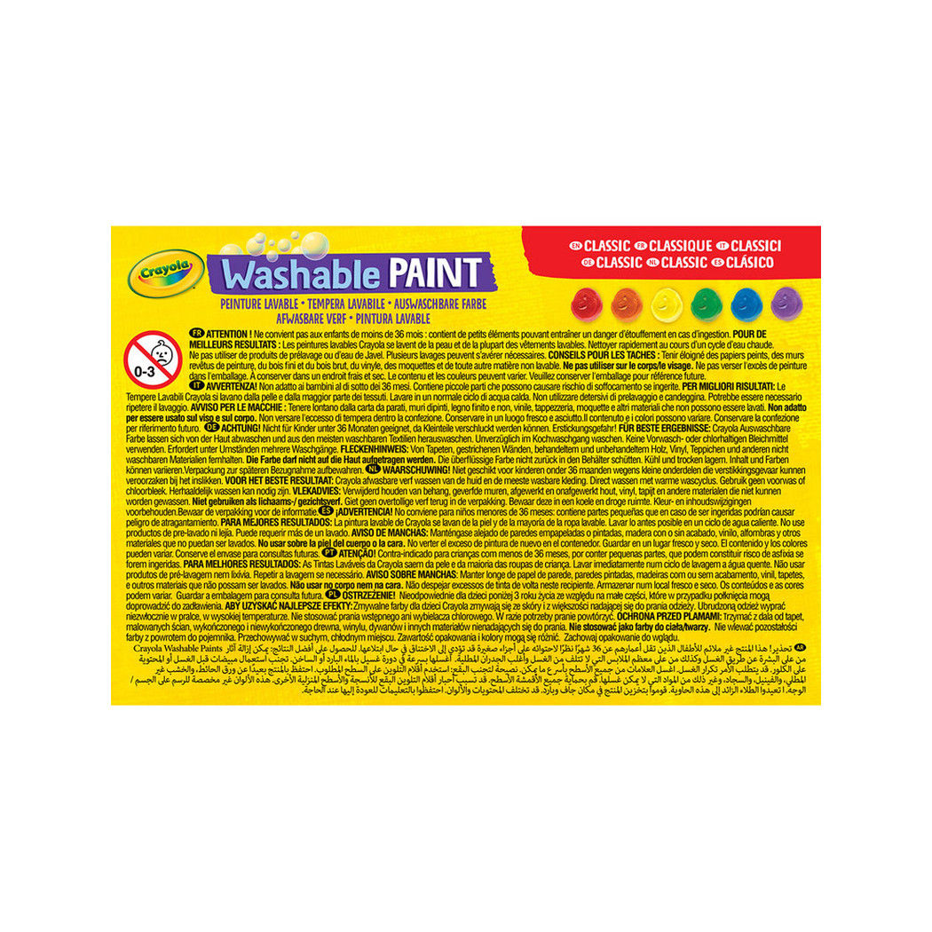 6 Kolorów - Zmywalne Farby dla Dzieci - Farbki Plakatowe w Butelkach 59ml - Crayola