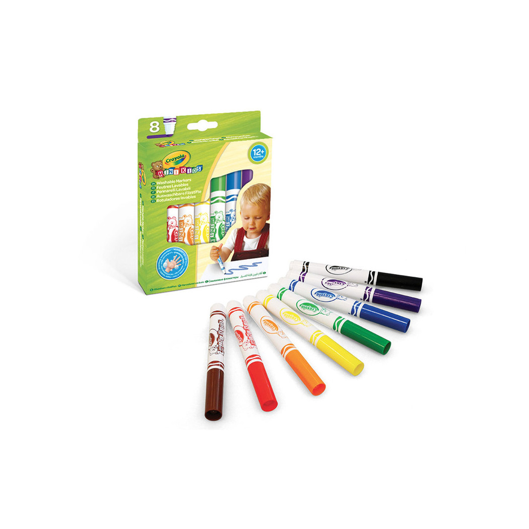 8 Kolorów - Flamastry z Płaską Końcówką Odporną na Nacisk - Zmywalne Mazaki Pisaki dla Dzieci - Mini Kids Crayola