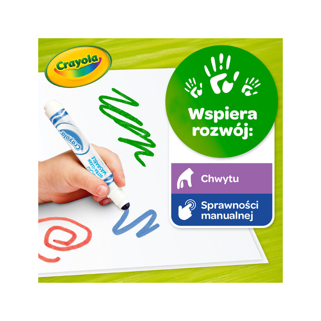 8 Kolorów - Flamastry z Płaską Końcówką Odporną na Nacisk - Zmywalne Mazaki Pisaki dla Dzieci - Mini Kids Crayola