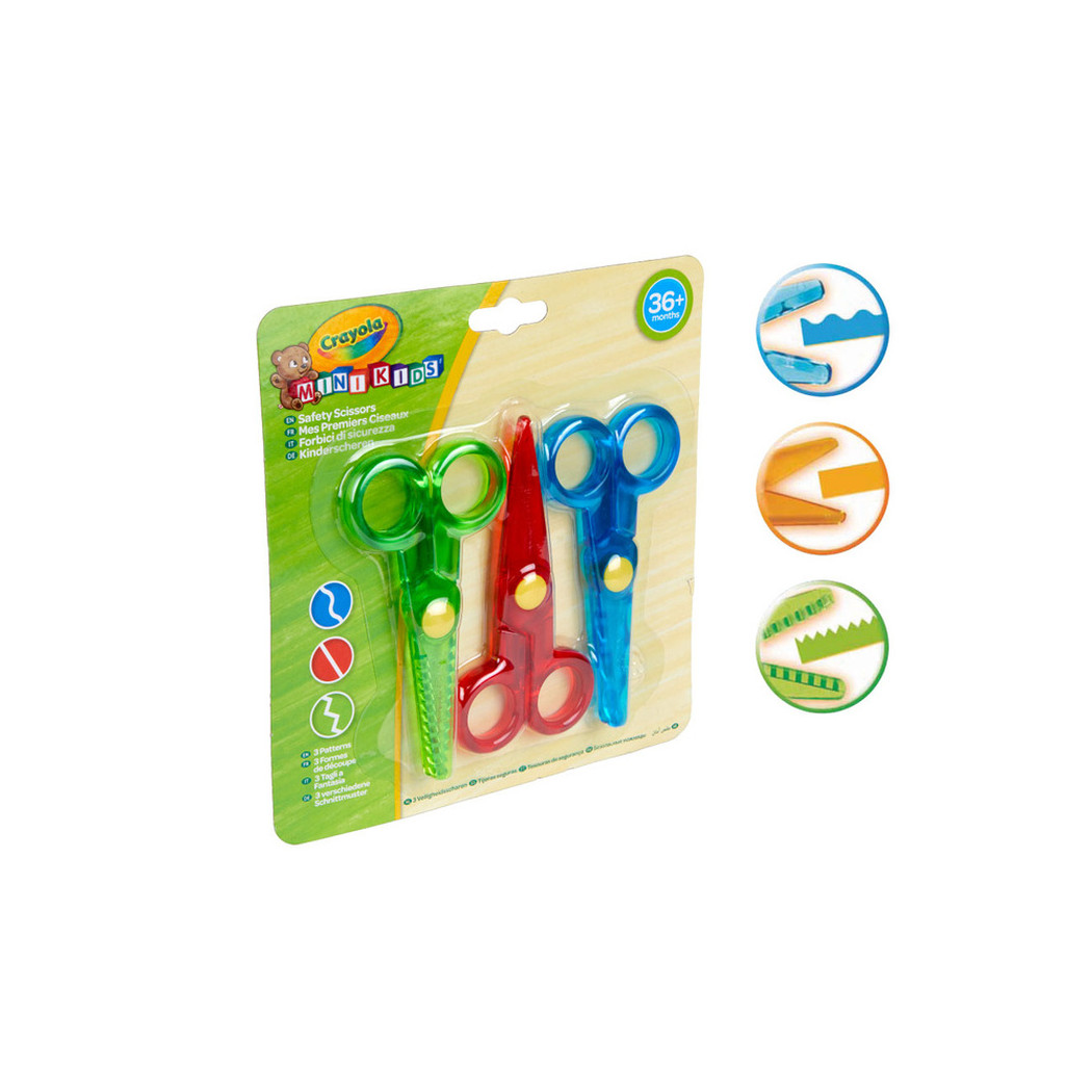 3 Pary - Bezpieczne Nożyczki Dekoracyjne - 3 Wzory Cięcia - Mini Kids Crayola