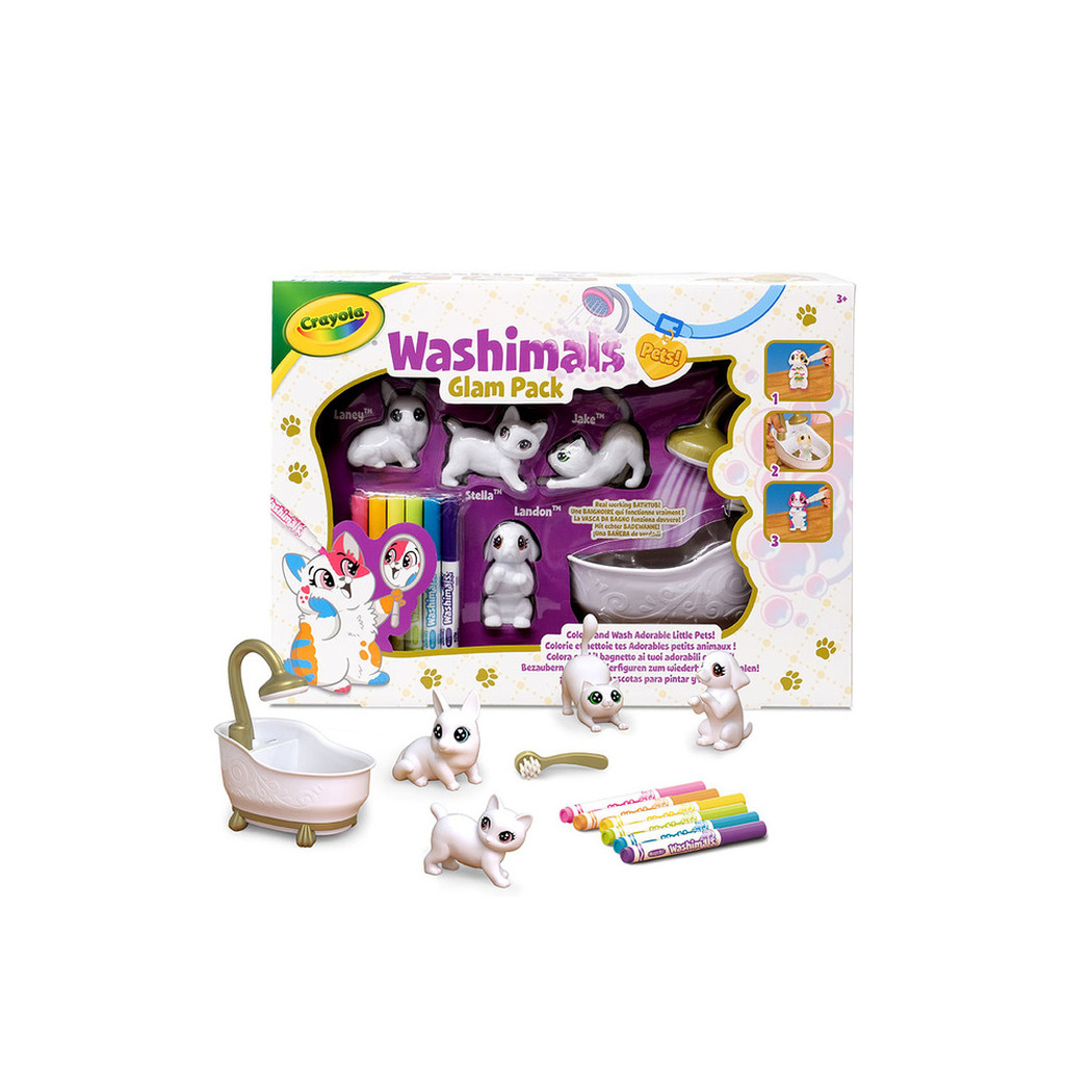 Kotki do Malowania i Mycia z Wanną - 4 Koty 6 Flamastrów - Figurki Washimals Crayola