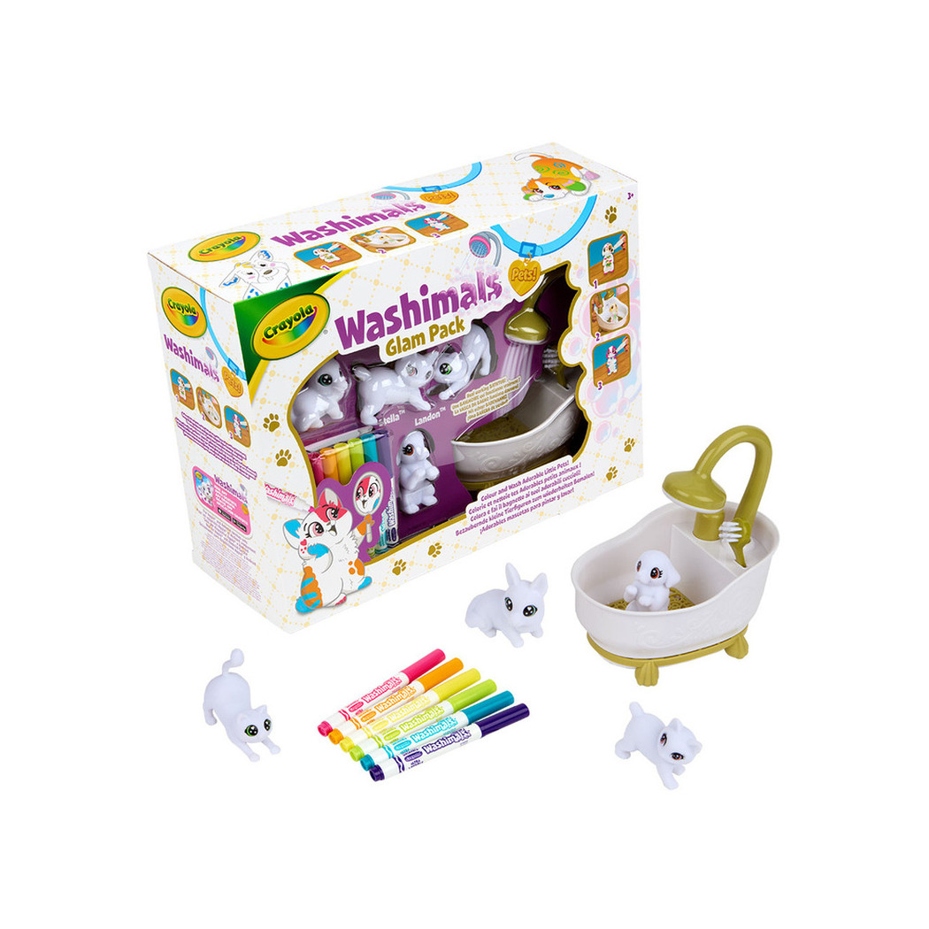 Kotki do Malowania i Mycia z Wanną - 4 Koty 6 Flamastrów - Figurki Washimals Crayola