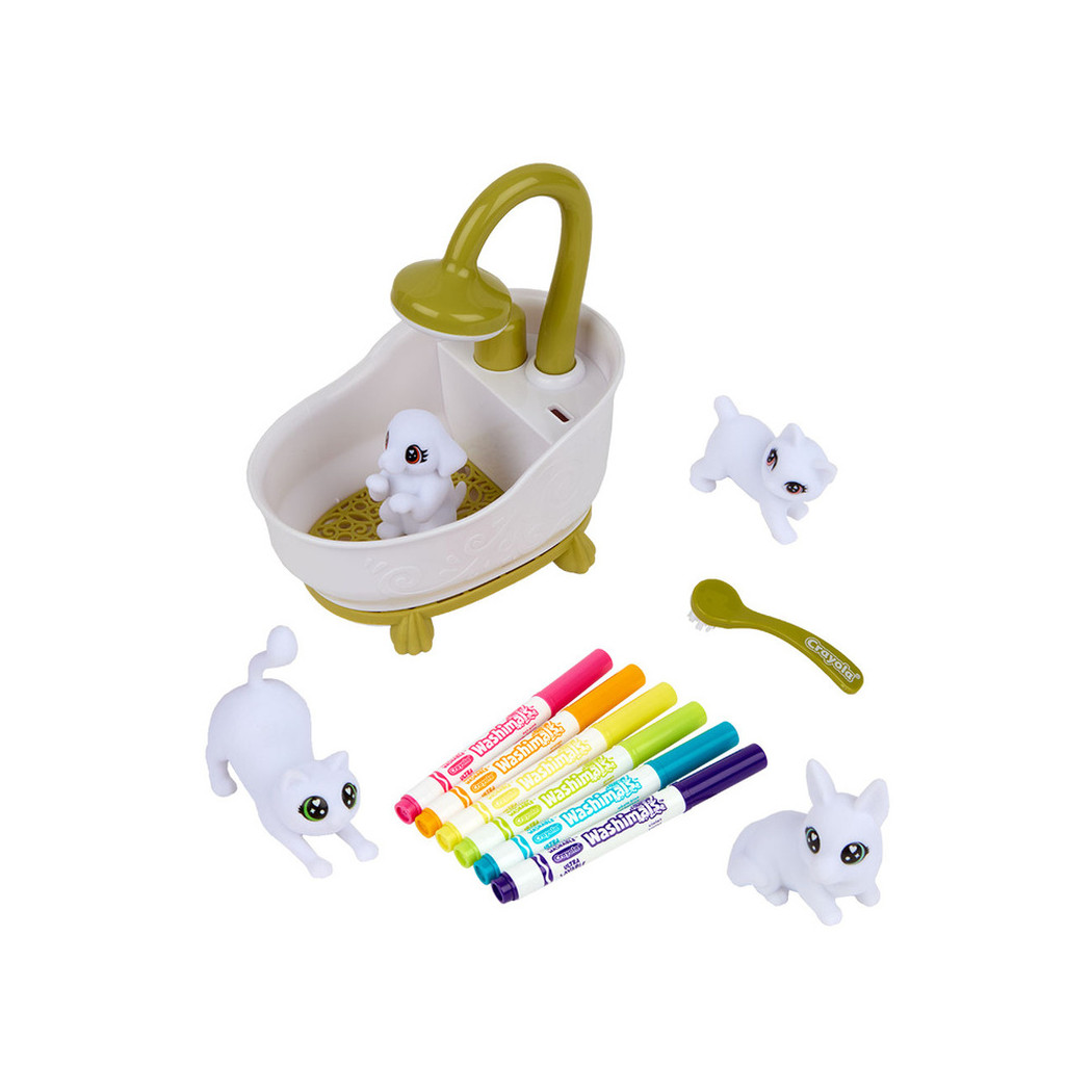 Kotki do Malowania i Mycia z Wanną - 4 Koty 6 Flamastrów - Figurki Washimals Crayola