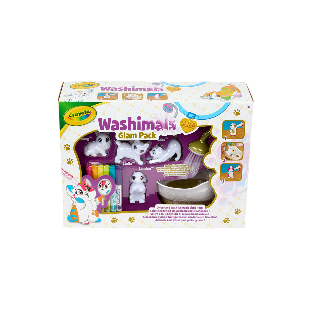 Kotki do Malowania i Mycia z Wanną - 4 Koty 6 Flamastrów - Figurki Washimals Crayola