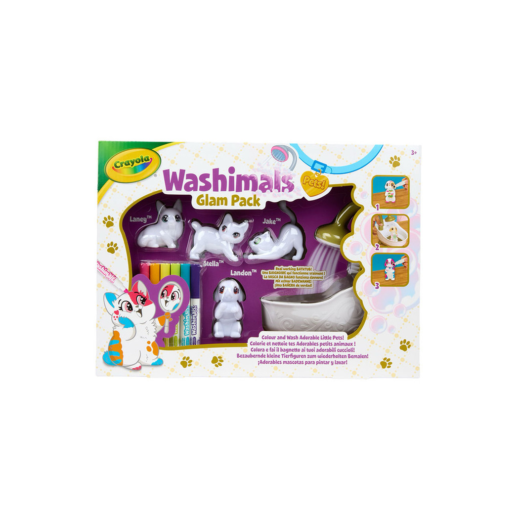 Kotki do Malowania i Mycia z Wanną - 4 Koty 6 Flamastrów - Figurki Washimals Crayola