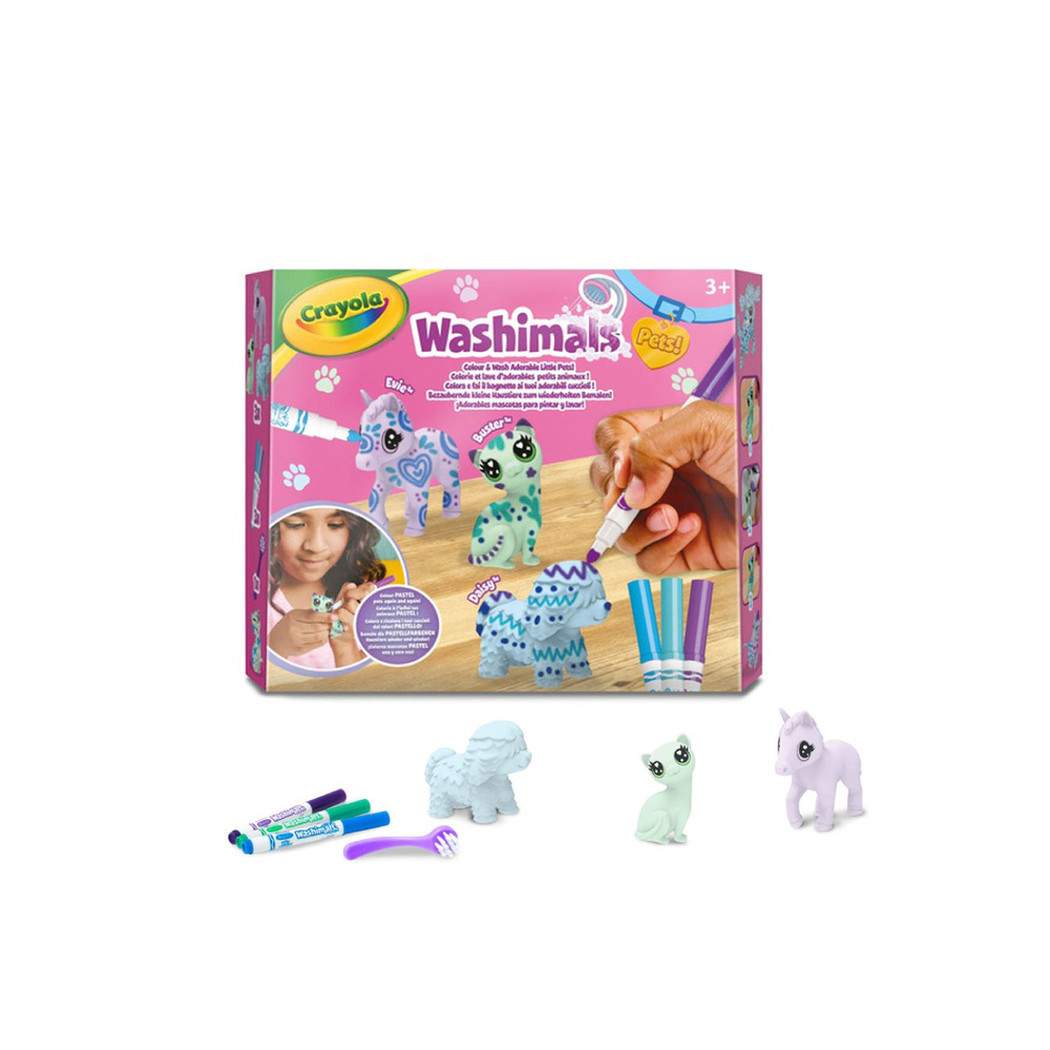 Zwierzątka do Malowania i Mycia - Kotek Piesek Konik - 3 Figurki 3 Flamastry - Washimals Crayola