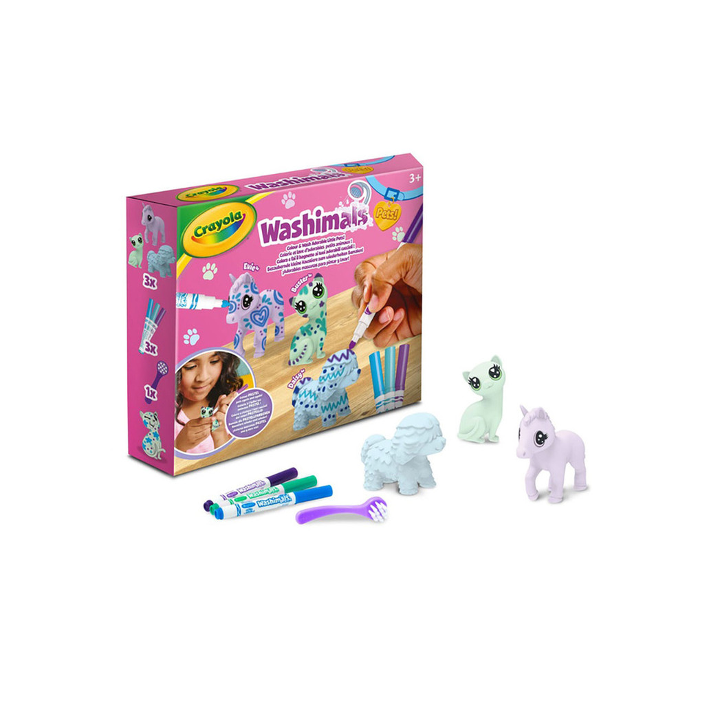 Zwierzątka do Malowania i Mycia - Kotek Piesek Konik - 3 Figurki 3 Flamastry - Washimals Crayola