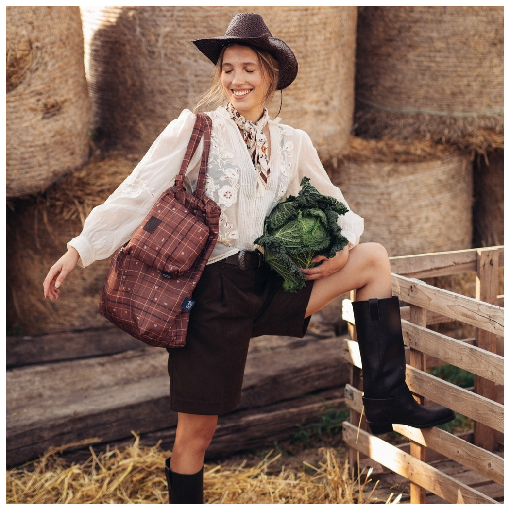 Moo Meadow Plaid - Torba Shopper Bag z Kieszonką - Tote Bag - La Millou