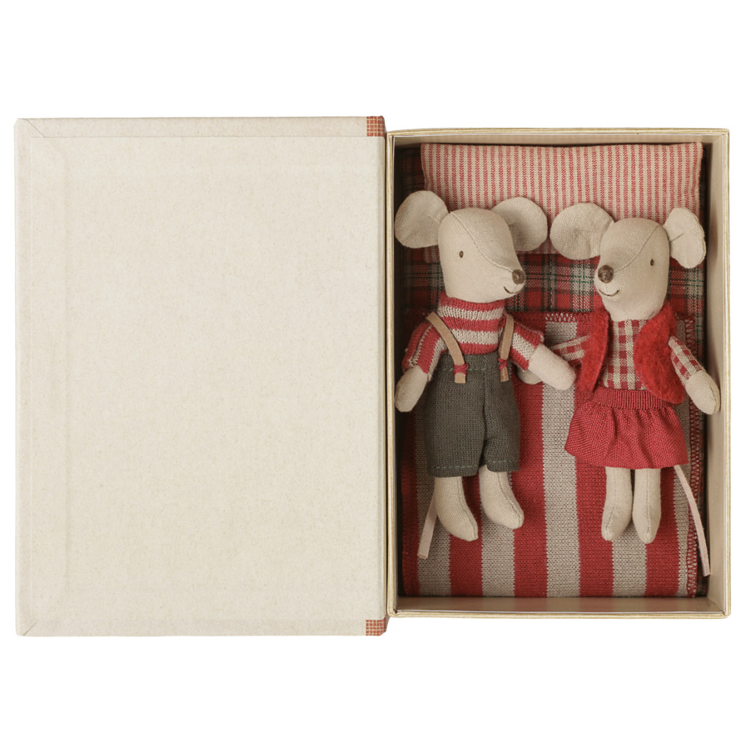 PROMOCJA Świąteczne Myszki Bliźnięta w Książeczce z Posłaniem - Młodszy Brat i Młodsza Siostra - Christmas Twin Mice - Maileg