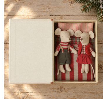 PROMOCJA Świąteczne Myszki Bliźnięta w Książeczce z Posłaniem - Młodszy Brat i Młodsza Siostra - Christmas Twin Mice - Maileg