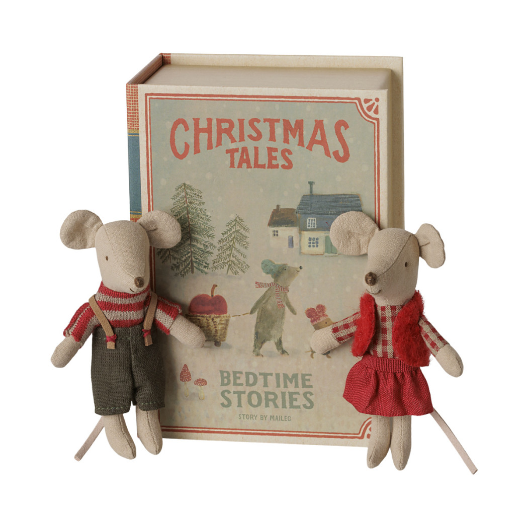 PROMOCJA Świąteczne Myszki Bliźnięta w Książeczce z Posłaniem - Młodszy Brat i Młodsza Siostra - Christmas Twin Mice - Maileg