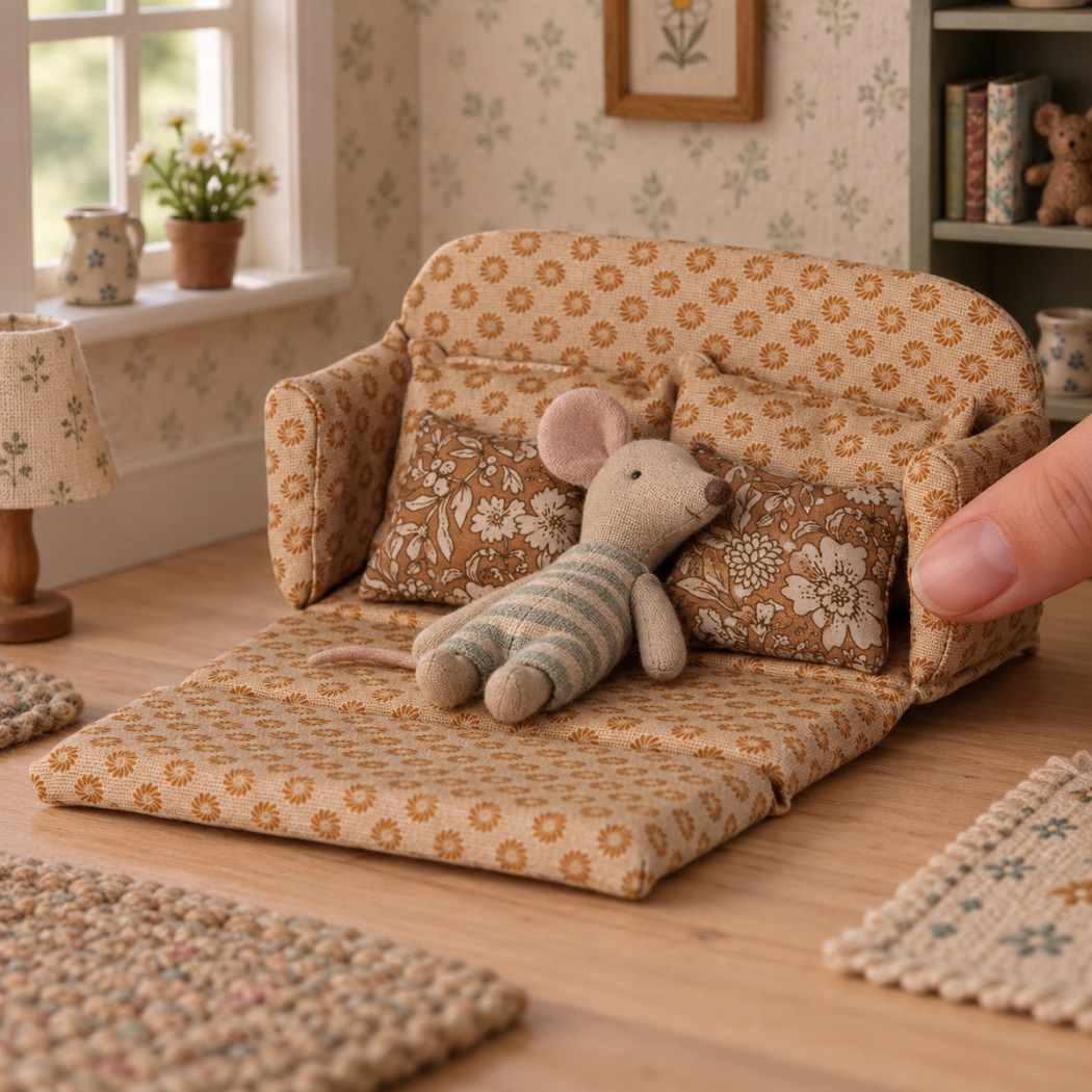 Ocher - Rozkładana Kanapa dla Myszek - Sofa Bed - Wyposażenie Domku - Maileg