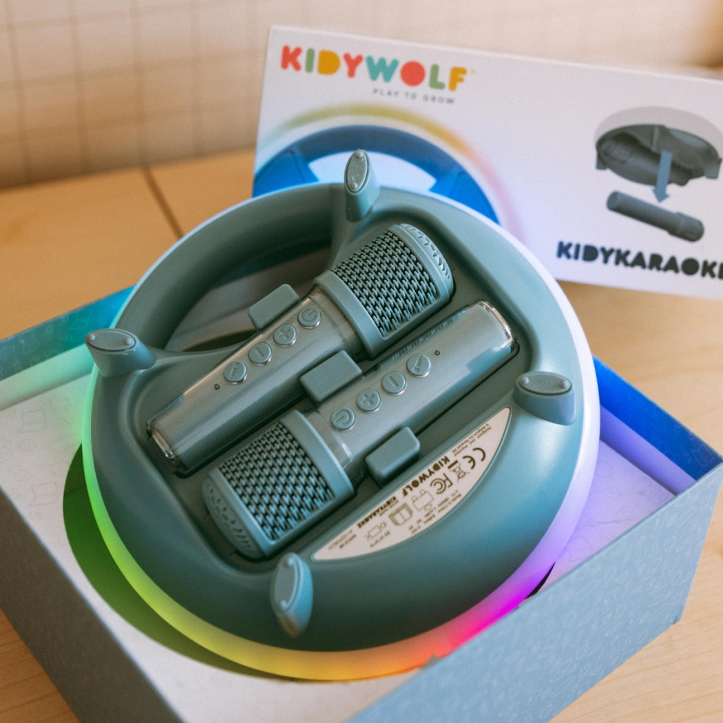Niebieski Przenośny Głośnik Karaoke z Dwoma Mikrofonami - KIDYWOLF