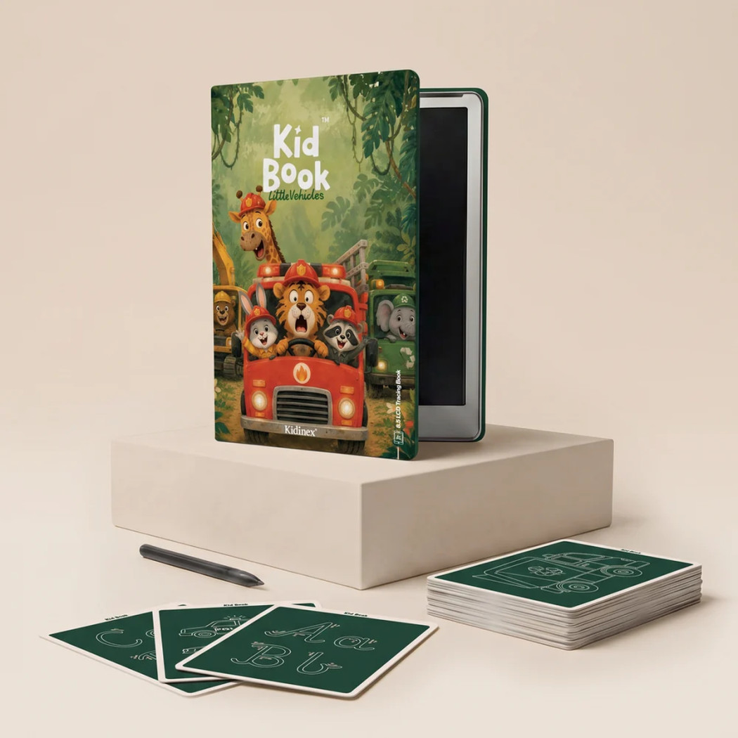 Little Vehicles KidBook - Tablet Graficzny z Kartami Pracy do Nauki Rysowania dla Dzieci - Kidinex