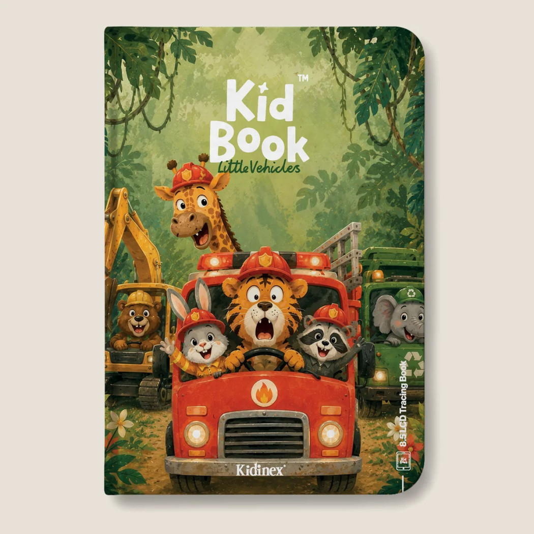 Little Vehicles KidBook - Tablet Graficzny z Kartami Pracy do Nauki Rysowania dla Dzieci - Kidinex