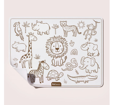 Kid Sketch Safari - Silikonowa Mata do Kolorowania i Pisania - 6 Zmywalnych Markerów - Kidinex