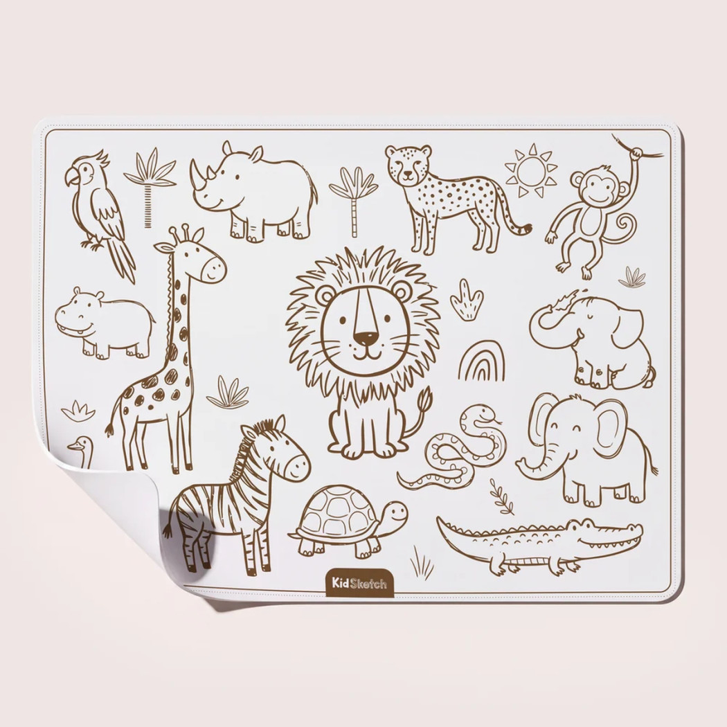 Kid Sketch Safari - Silikonowa Mata do Kolorowania i Pisania - 6 Zmywalnych Markerów - Kidinex