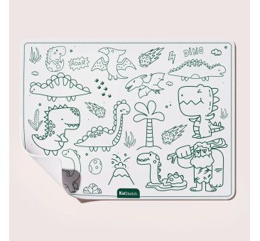 Kid Sketch Dinozaury - Silikonowa Mata do Kolorowania i Pisania - 6 Zmywalnych Markerów - Kidinex