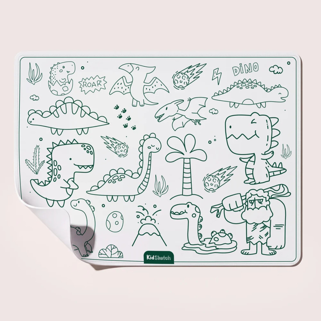 Kid Sketch Dinozaury - Silikonowa Mata do Kolorowania i Pisania - 6 Zmywalnych Markerów - Kidinex
