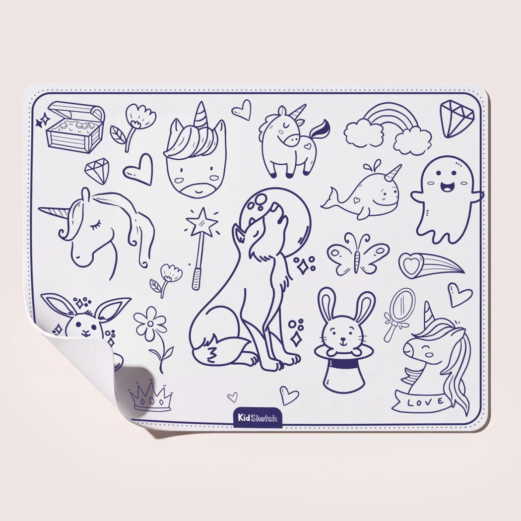 Kid Sketch Magic Forest - Silikonowa Mata do Kolorowania i Pisania - 6 Zmywalnych Markerów - Kidinex