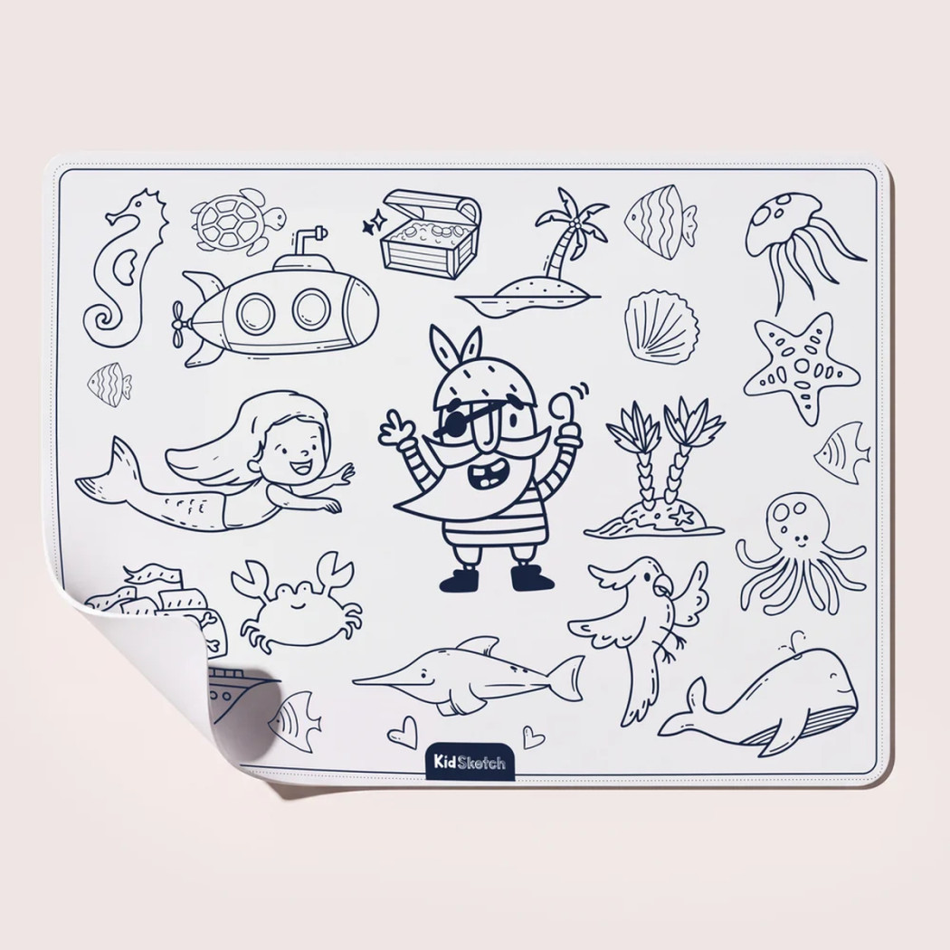 Kid Sketch Under Sea - Silikonowa Mata do Kolorowania i Pisania - 6 Zmywalnych Markerów - Kidinex