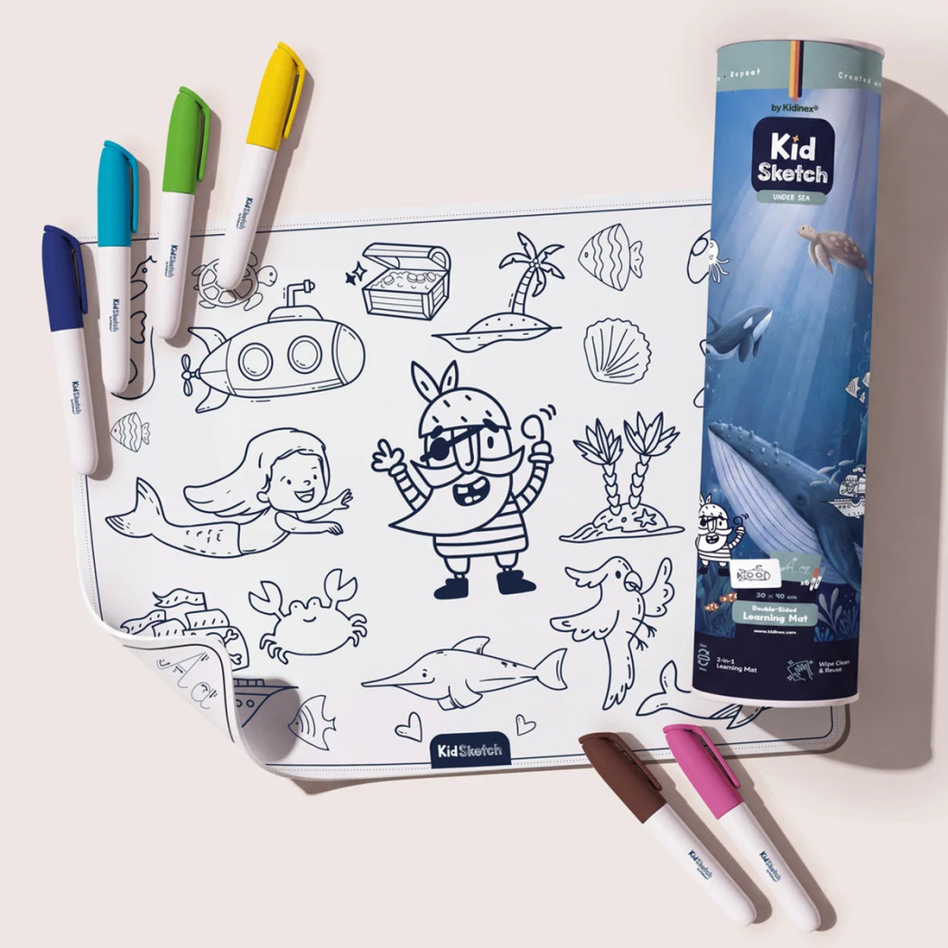Kid Sketch Under Sea - Silikonowa Mata do Kolorowania i Pisania - 6 Zmywalnych Markerów - Kidinex