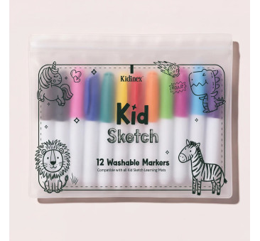 Markery Kid Sketch - 12 Kolorów Zmywalne Mazaki Pisaki do Mat Silikonowych - Kidinex