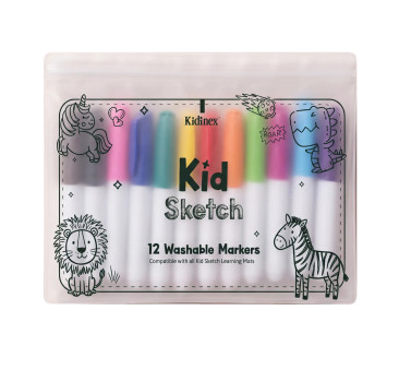 Markery Kid Sketch - 12 Kolorów Zmywalne Mazaki Pisaki do Mat Silikonowych - Kidinex