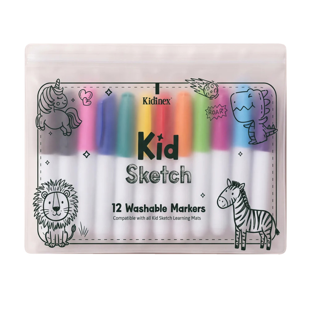 Markery Kid Sketch - 12 Kolorów Zmywalne Mazaki Pisaki do Mat Silikonowych - Kidinex