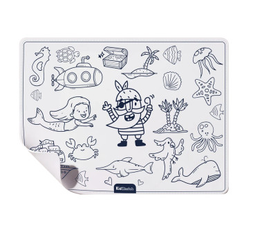 Kid Sketch Under Sea - Silikonowa Mata do Kolorowania i Pisania - 6 Zmywalnych Markerów - Kidinex