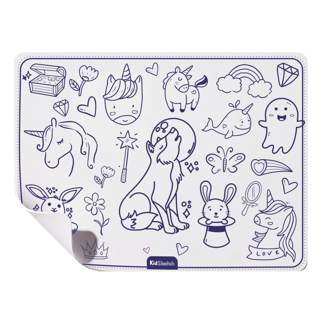Kid Sketch Magic Forest - Silikonowa Mata do Kolorowania i Pisania - 6 Zmywalnych Markerów - Kidinex