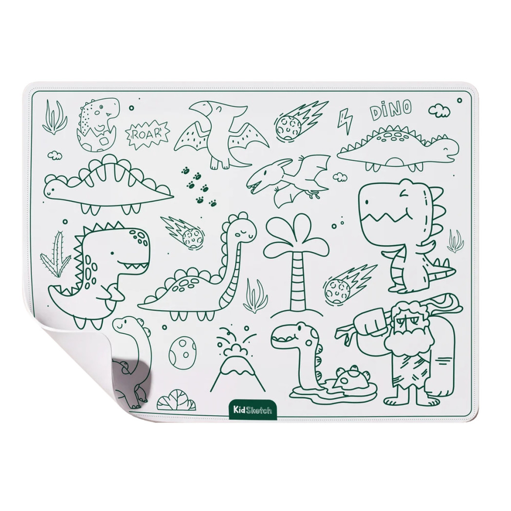 Kid Sketch Dinozaury - Silikonowa Mata do Kolorowania i Pisania - 6 Zmywalnych Markerów - Kidinex