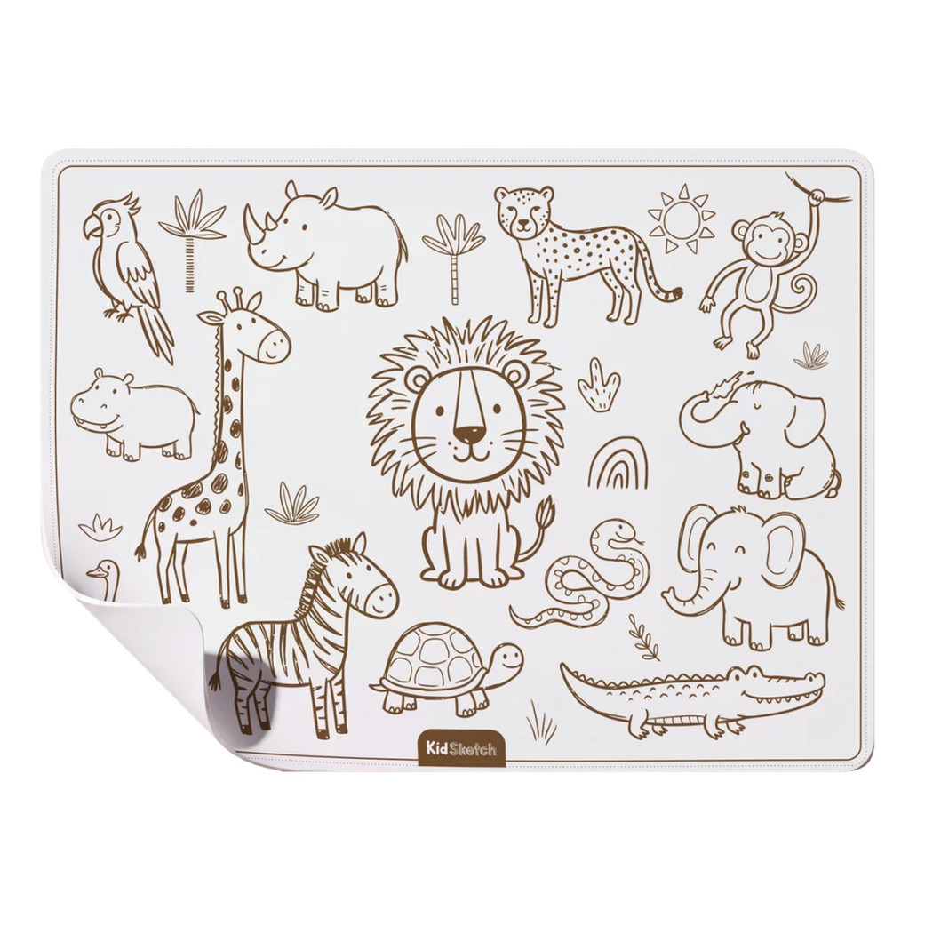 Kid Sketch Safari - Silikonowa Mata do Kolorowania i Pisania - 6 Zmywalnych Markerów - Kidinex