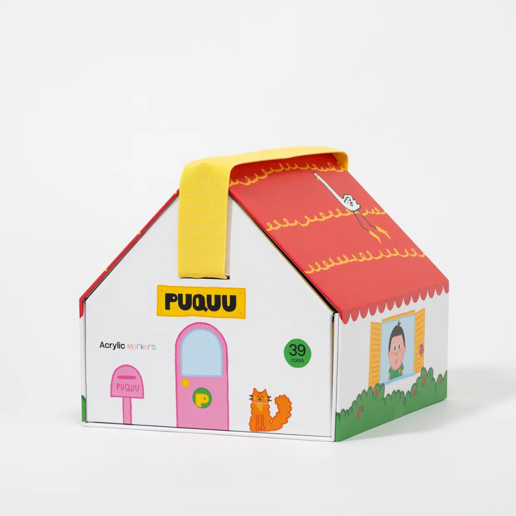 Markery Akrylowe - 39 Kolorów - Pudełko Domek z Szufladkami - z Pędzelkową Końcówką - PUQUU