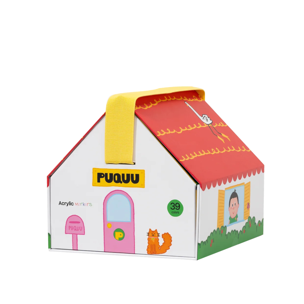 Markery Akrylowe - 39 Kolorów - Pudełko Domek z Szufladkami - z Pędzelkową Końcówką - PUQUU