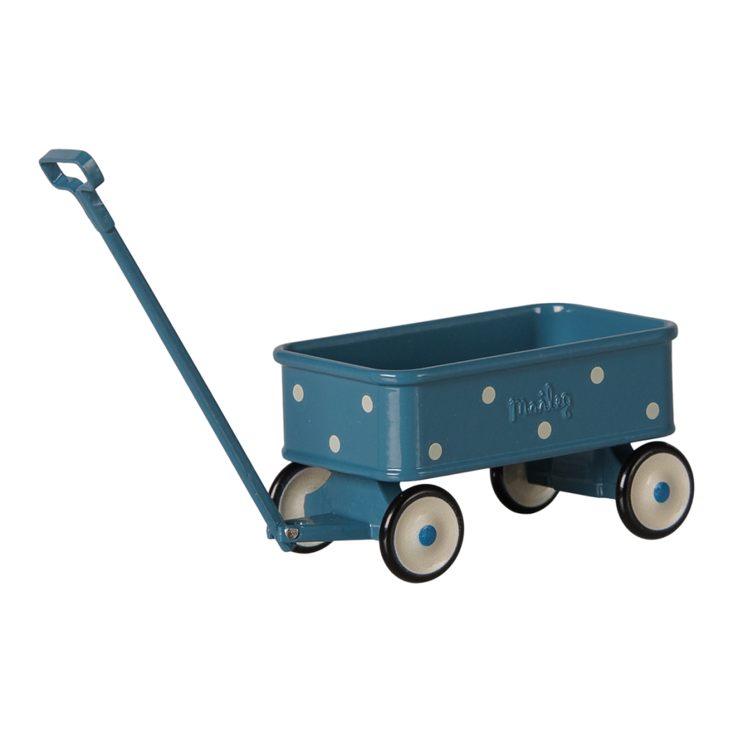 Niebieski Wózek Wagonik z Rączką - Akcesoria dla Myszek - Wagon - Maileg