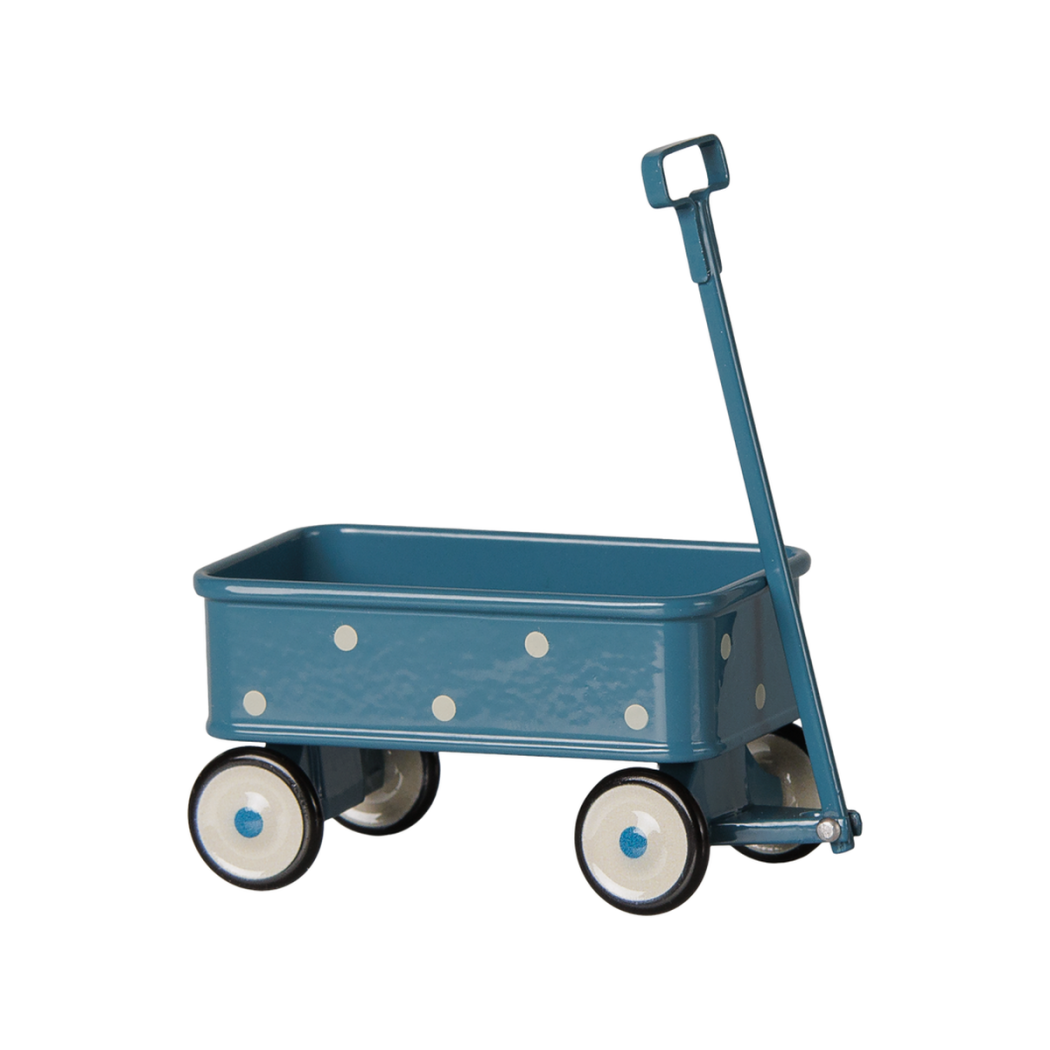 Niebieski Wózek Wagonik z Rączką - Akcesoria dla Myszek - Wagon - Maileg