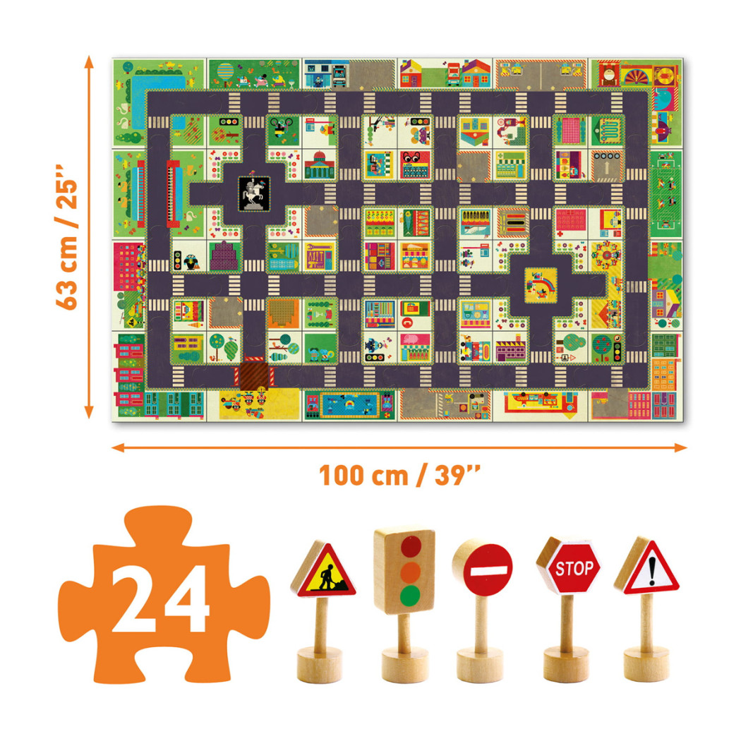 Ulice W Mieście Ze Znakami Drogowym - Puzzle - Djeco