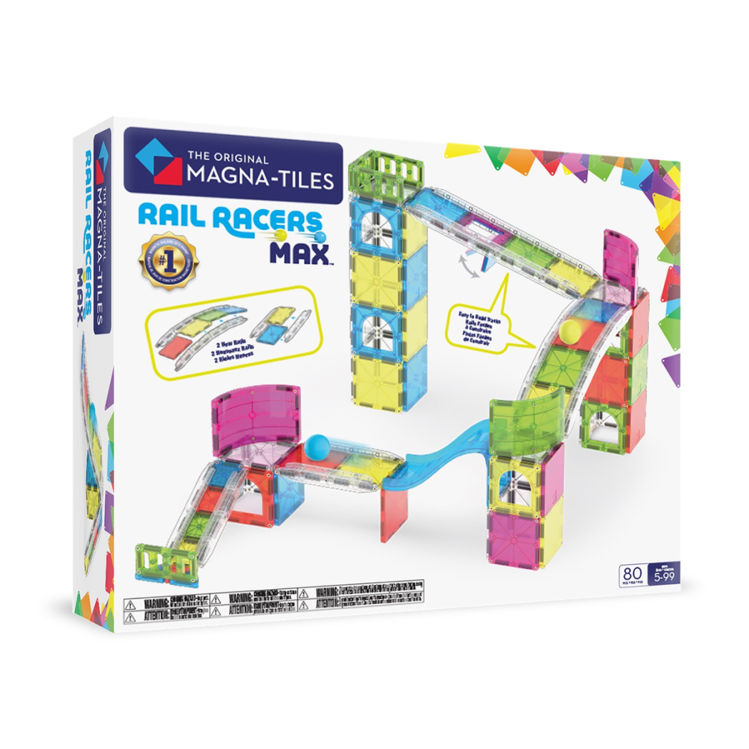 Rail Racers Max - Kulodrom Magnetyczny Tor Kulkowy - Klocki Magnetyczne 80 elementów - Magna-Tiles