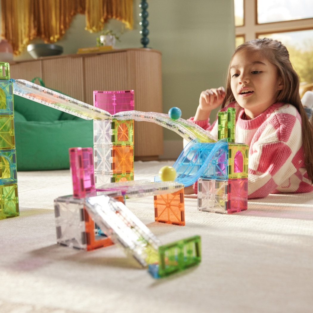 Rail Racers Max - Kulodrom Magnetyczny Tor Kulkowy - Klocki Magnetyczne 80 elementów - Magna-Tiles