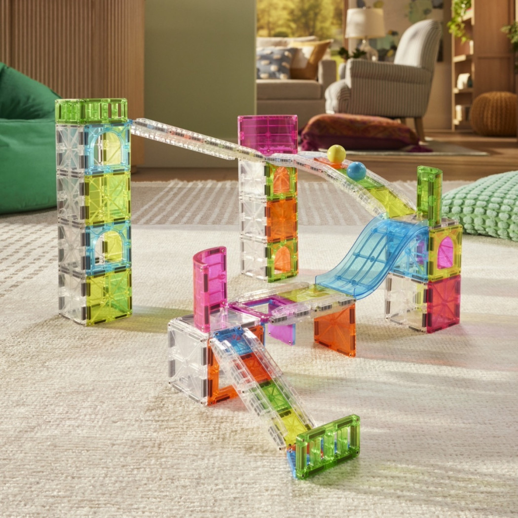 Rail Racers Max - Kulodrom Magnetyczny Tor Kulkowy - Klocki Magnetyczne 80 elementów - Magna-Tiles