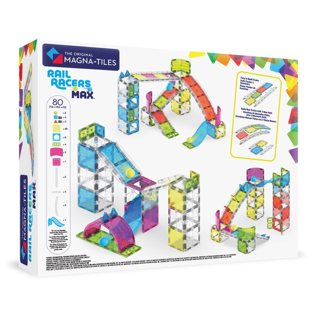 Rail Racers Max - Kulodrom Magnetyczny Tor Kulkowy - Klocki Magnetyczne 80 elementów - Magna-Tiles