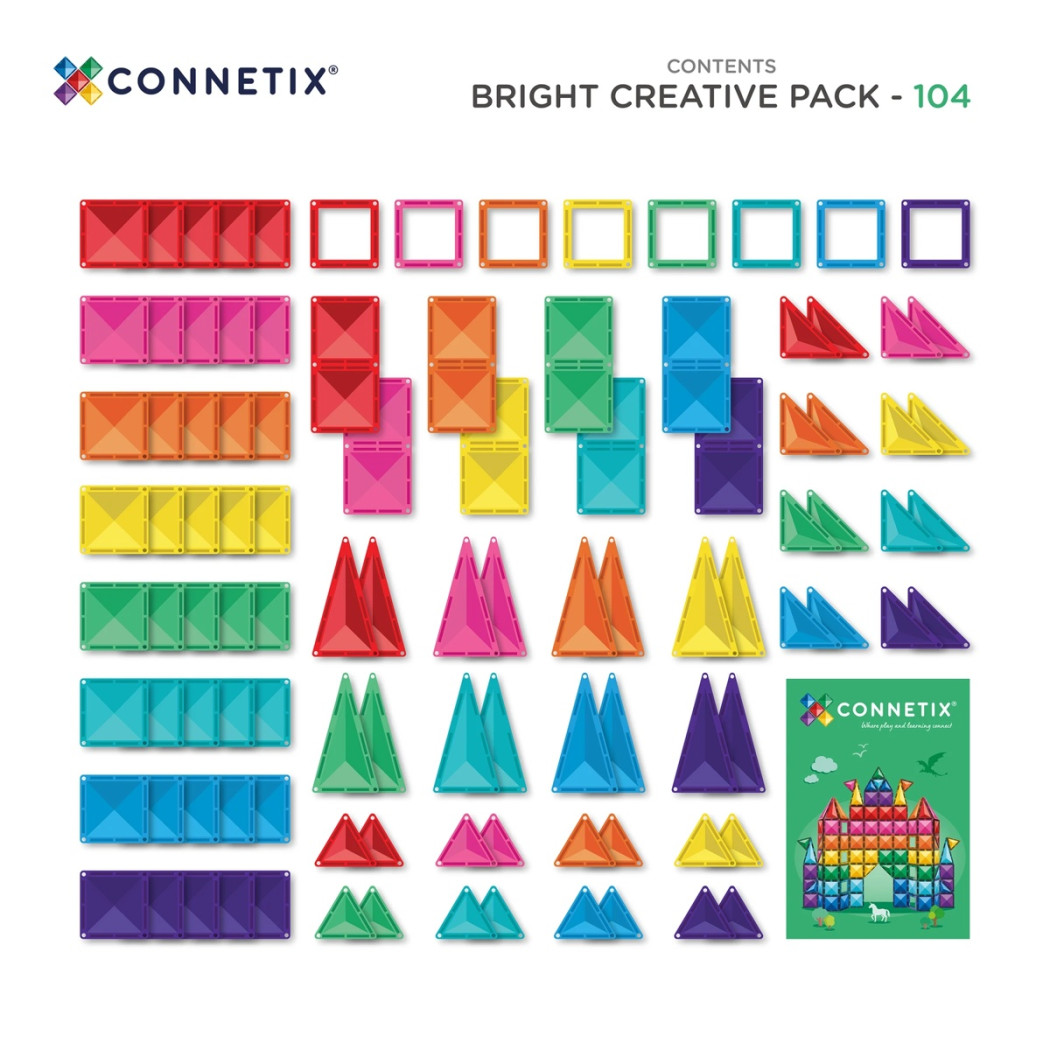 Bright Creative Pack - Duży Zestaw Konstrukcyjny - 104 elementy - Klocki Magnetyczne - Connetix